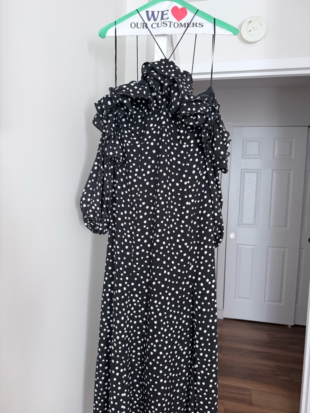 Likely Black and White Polka Dot Ruffle Sleeve Maxi Dress